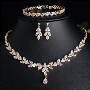 18k Rose Gold Necklace Set Bridal Jewelry Set Cubic Zirconia Rhinestone Earrings